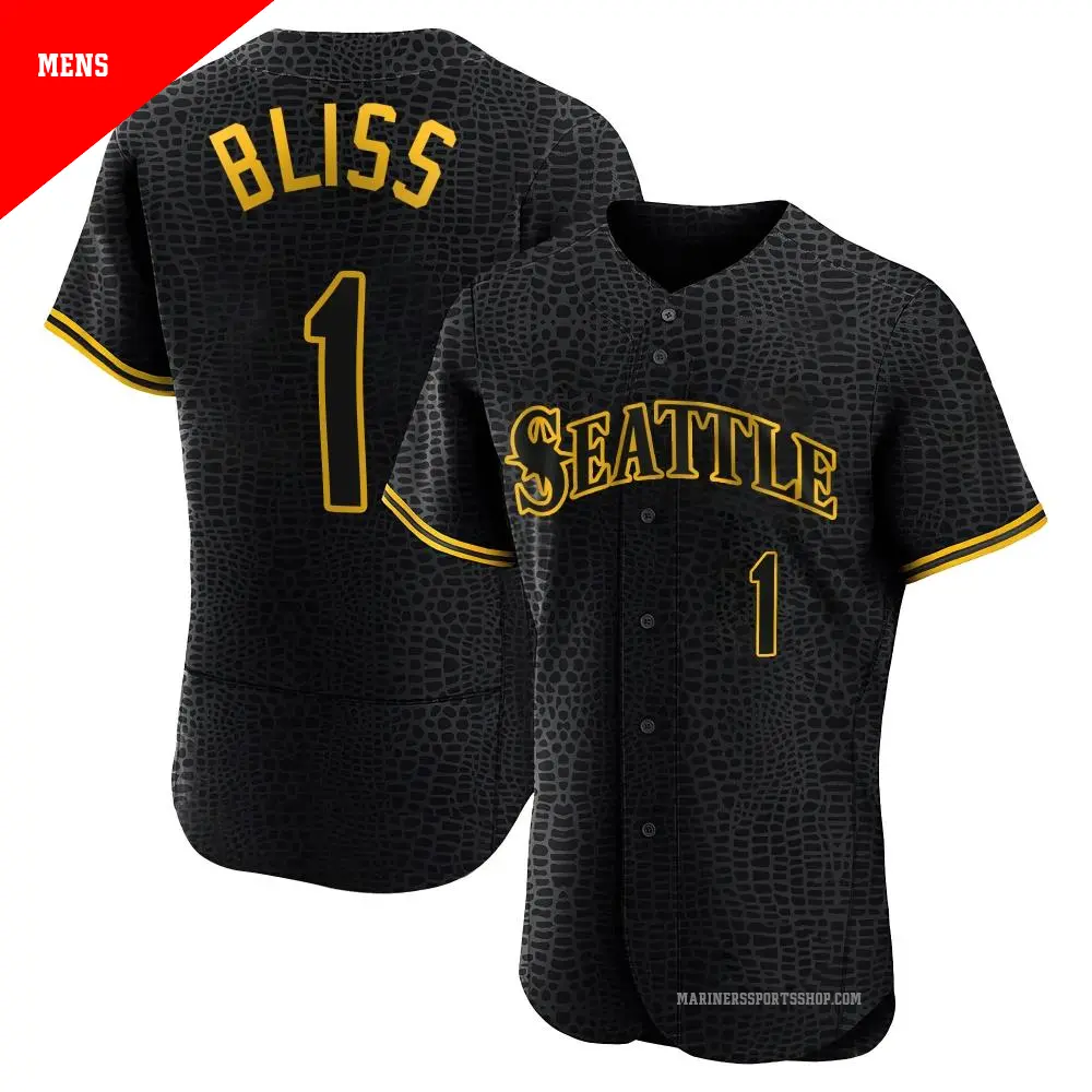 Men s 1 Ryan Bliss Seattle Mariners Black Authentic Snake Skin City Jersey