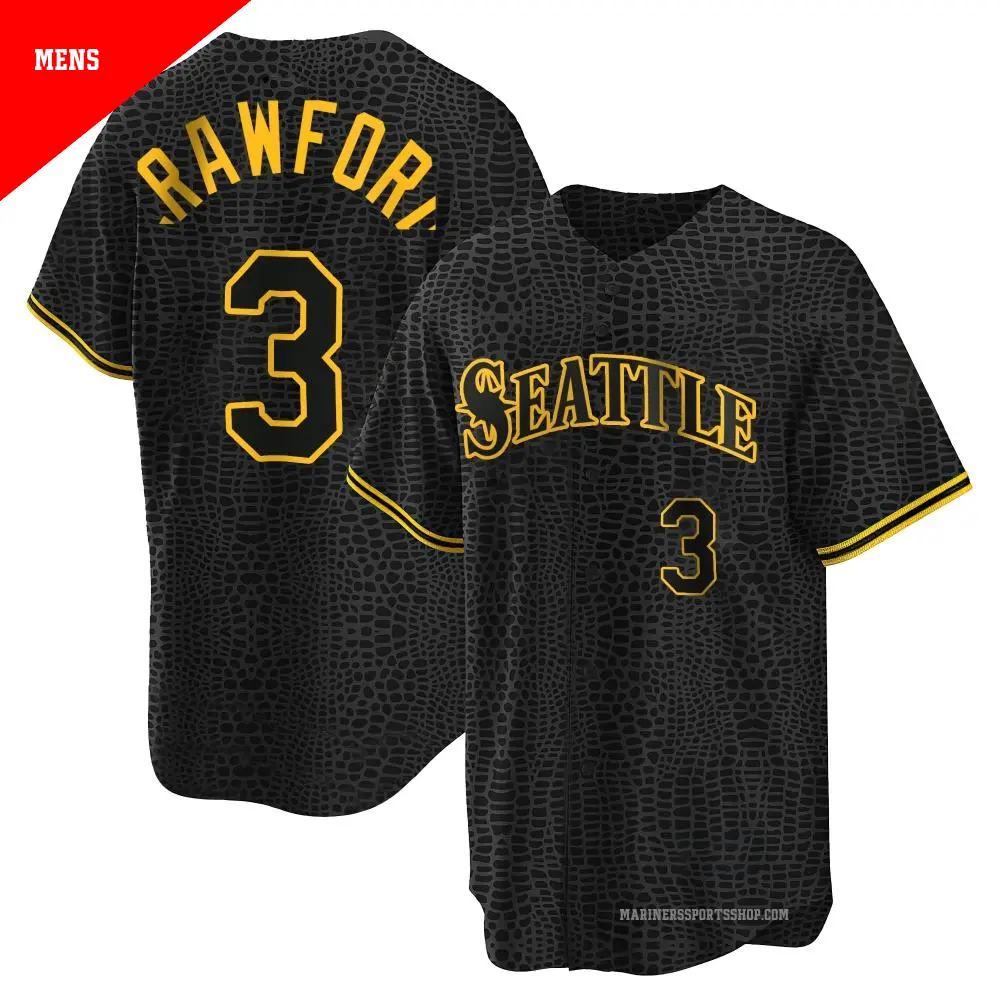 Men's ＃3 J.P. Crawford Seattle Mariners Black Replica Snake Skin City Jersey