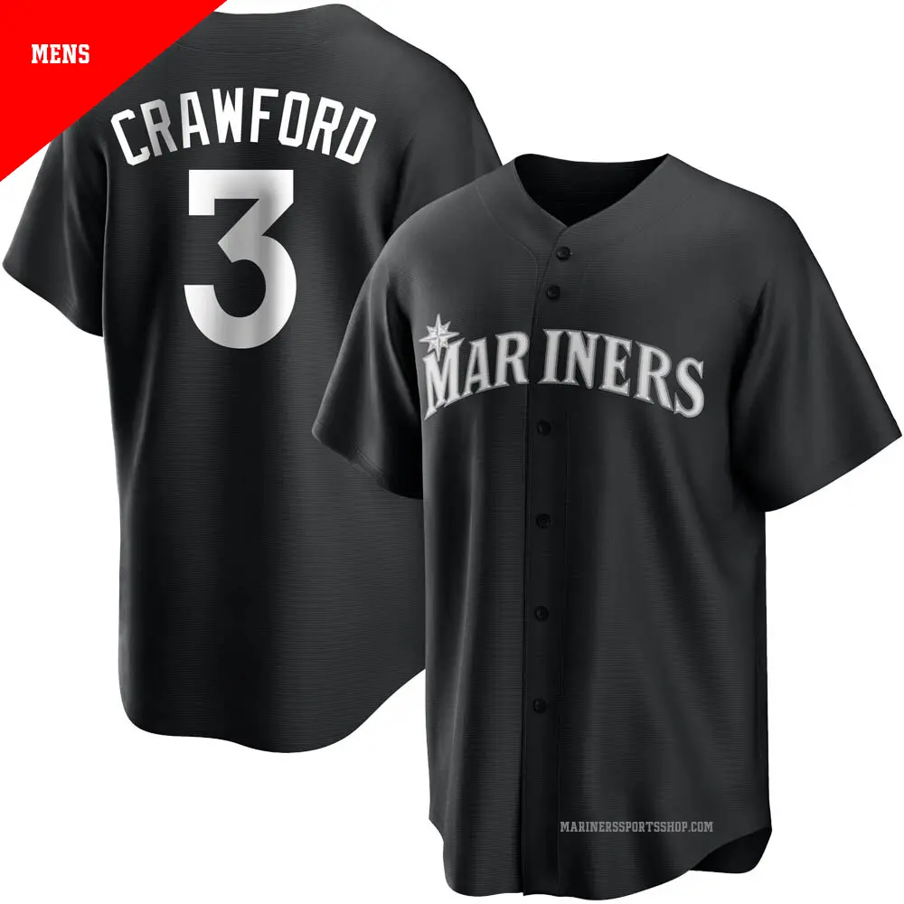 Men's ＃3 J.P. Crawford Seattle Mariners Black/White Replica Jersey