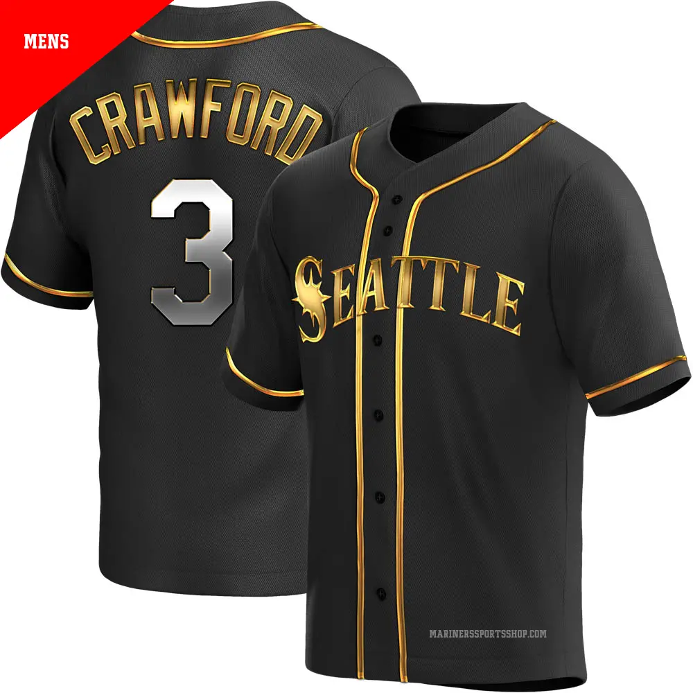 Men's ＃3 J.P. Crawford Seattle Mariners Gold Replica Black en Alternate Jersey