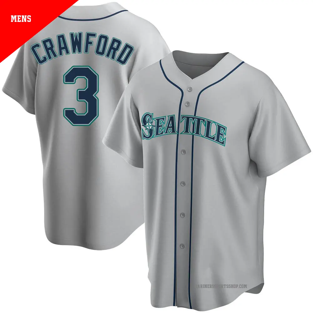 Men's ＃3 J.P. Crawford Seattle Mariners Gray Replica Road Jersey