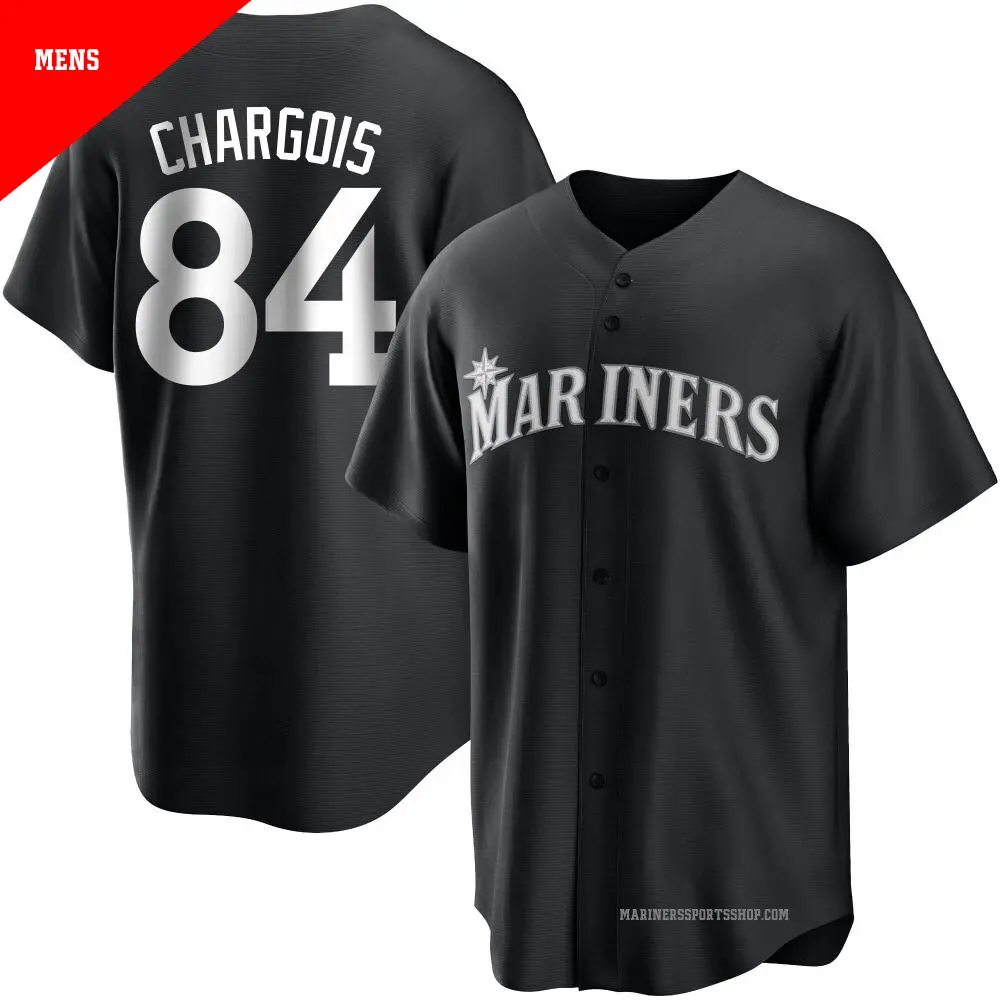 Men's ＃84 JT Chargois Seattle Mariners Black/White Replica Jersey