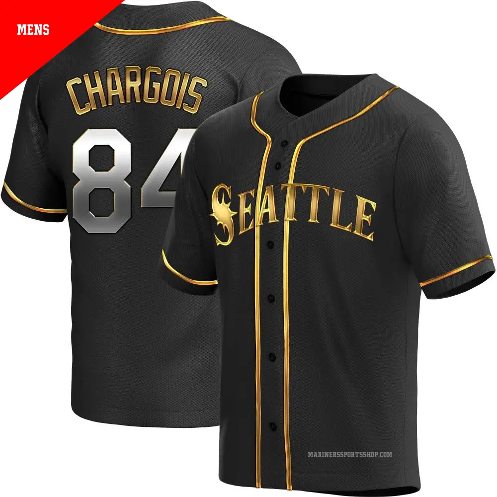 Men's ＃84 JT Chargois Seattle Mariners Gold Replica Black en Alternate Jersey