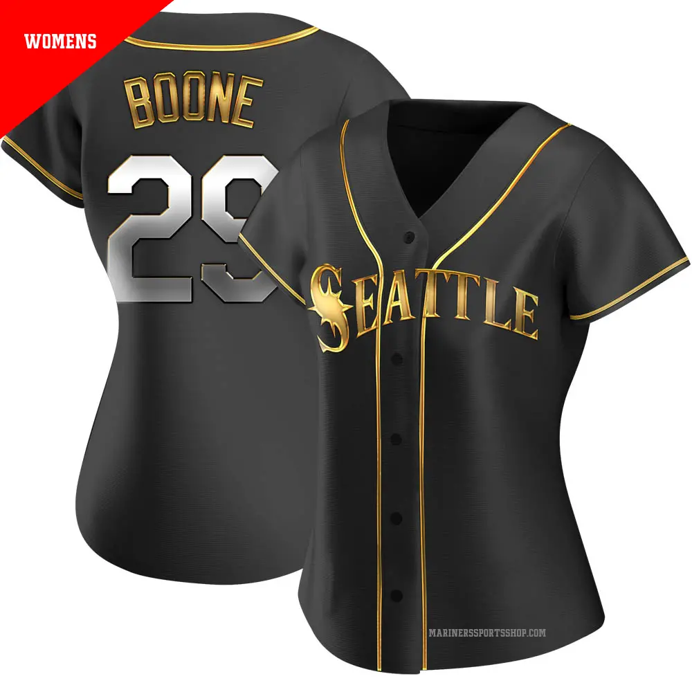 Women's ＃29 Bret Boone Seattle Mariners Gold Replica Black en Alternate Jersey