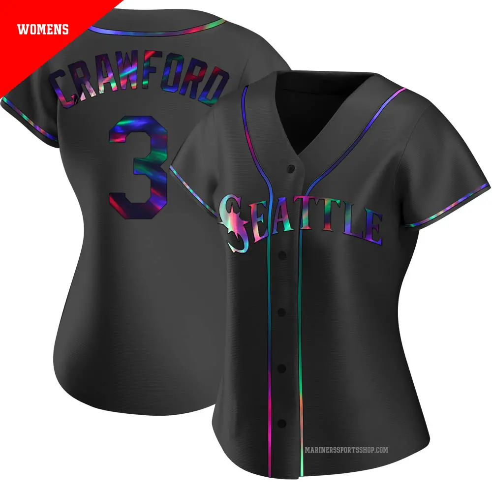 Women's ＃3 J.P. Crawford Seattle Mariners Black Replica Holographic Alternate Jersey