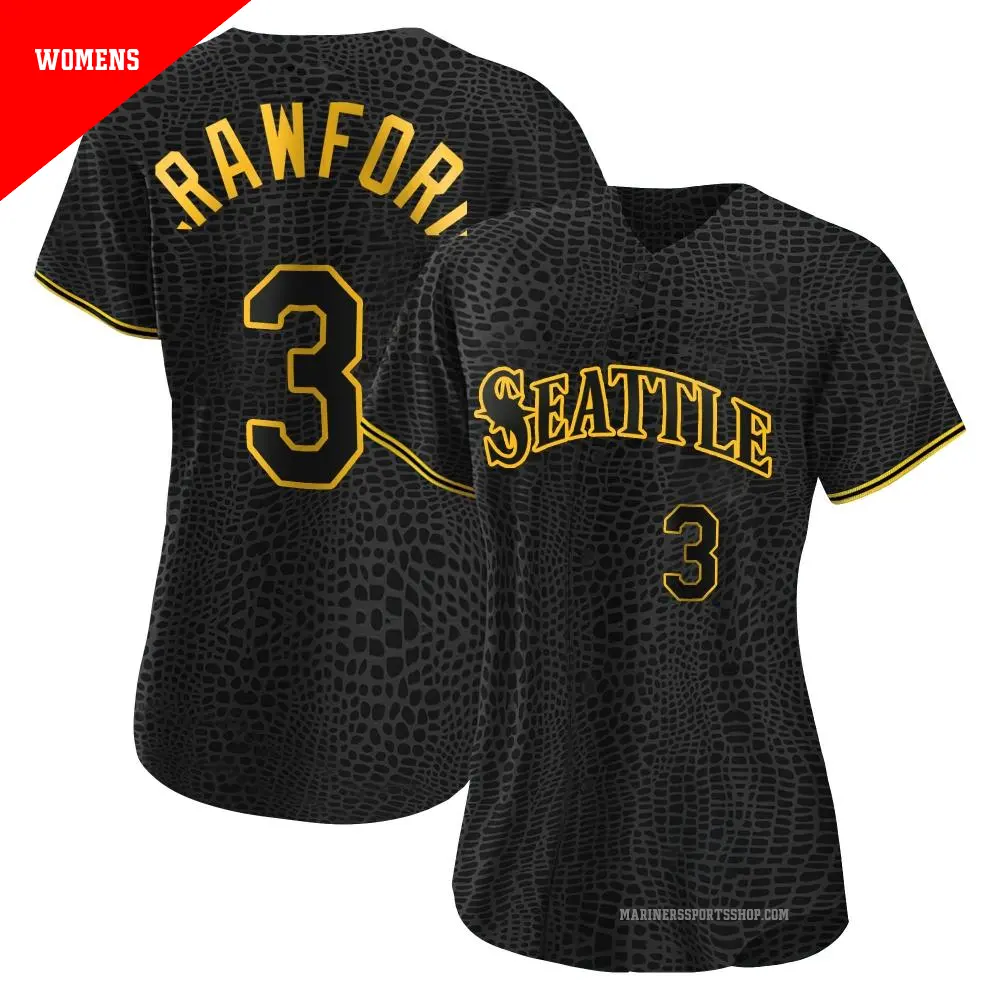 Women's ＃3 J.P. Crawford Seattle Mariners Black Replica Snake Skin City Jersey