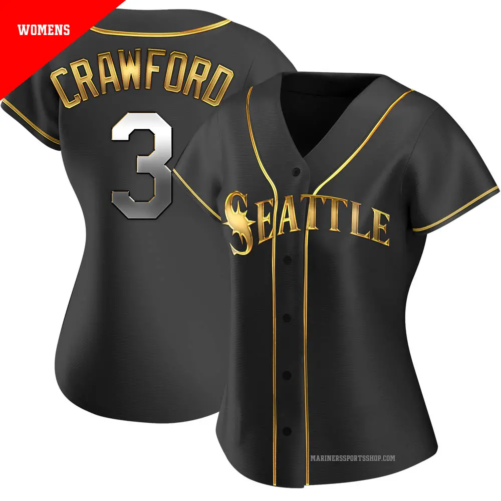 Women's ＃3 J.P. Crawford Seattle Mariners Gold Replica Black en Alternate Jersey