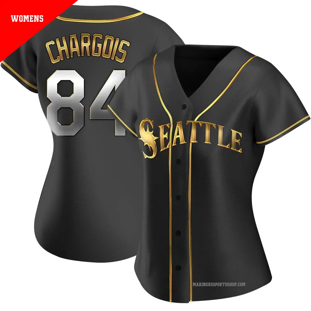 Women's ＃84 JT Chargois Seattle Mariners Gold Replica Black en Alternate Jersey