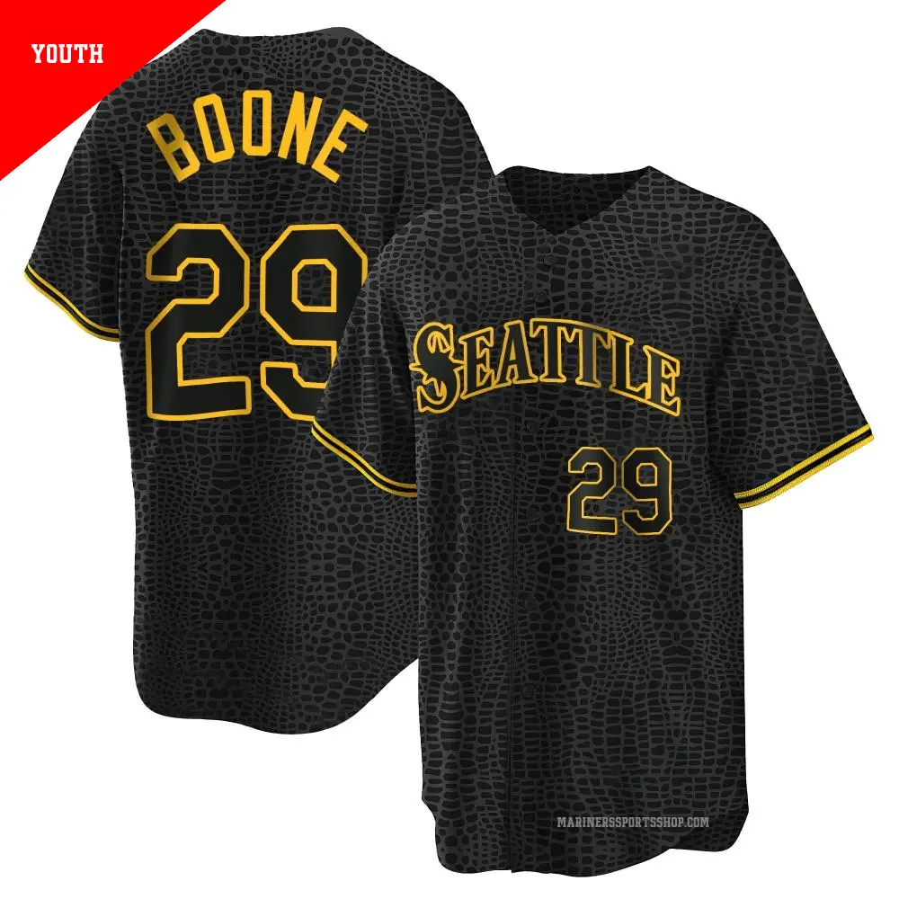 Youth ＃29 Bret Boone Seattle Mariners Black Replica Snake Skin City Jersey