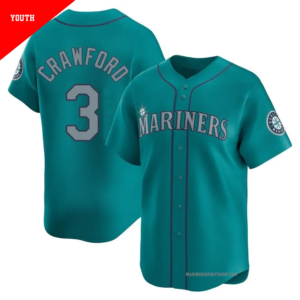 Youth ＃3 J.P. Crawford Seattle Mariners Aqua Limited Alternate Jersey