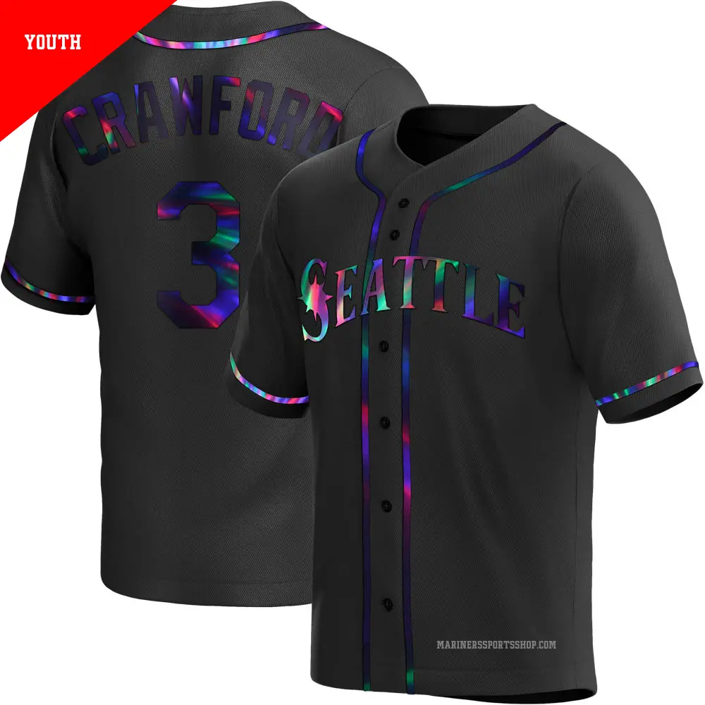 Youth ＃3 J.P. Crawford Seattle Mariners Black Replica Holographic Alternate Jersey