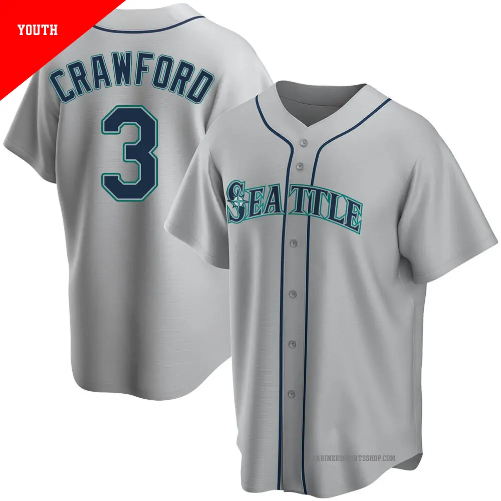 Youth ＃3 J.P. Crawford Seattle Mariners Gray Replica Road Jersey