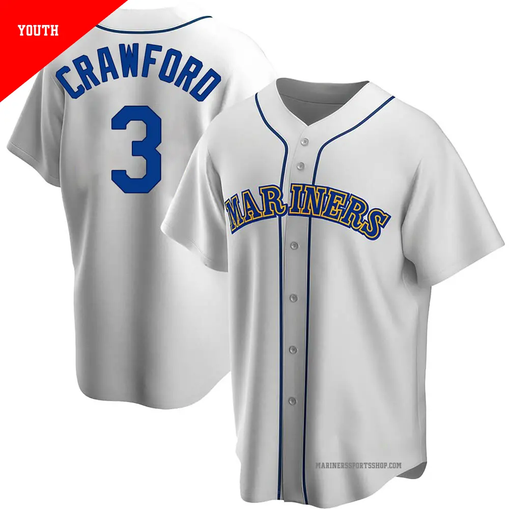 Youth ＃3 J.P. Crawford Seattle Mariners White Replica Home Cooperstown Collection Jersey