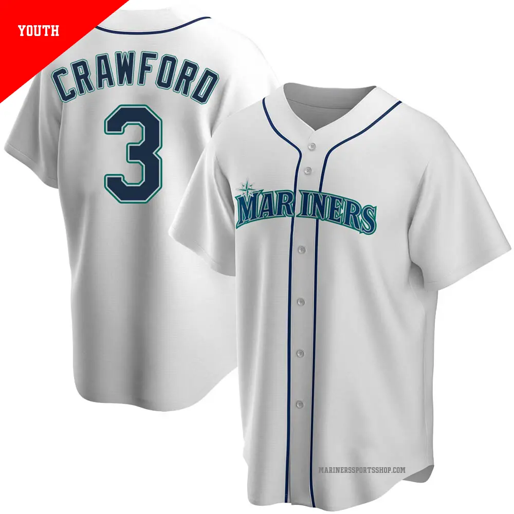 Youth ＃3 J.P. Crawford Seattle Mariners White Replica Home Jersey